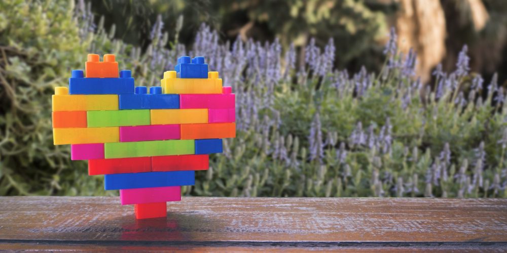 Rainbow heart block toy.